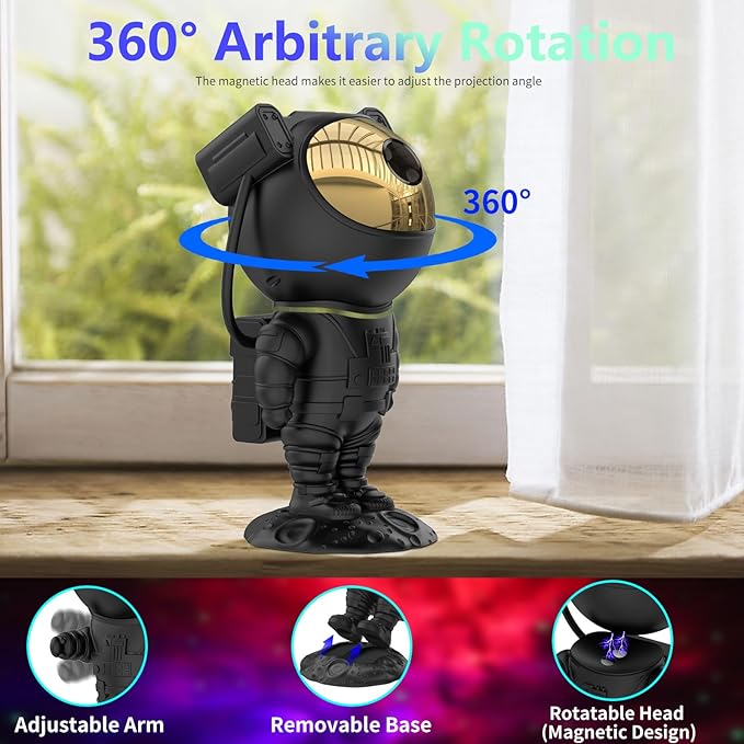 Astronaut Star Projector Galaxy Light with Timer and Remote Control, 360° Adjustable Starry Night Light Projector for Baby/Kids/Adults/Bedroom/Party/Home Decor/Game Room (Black)