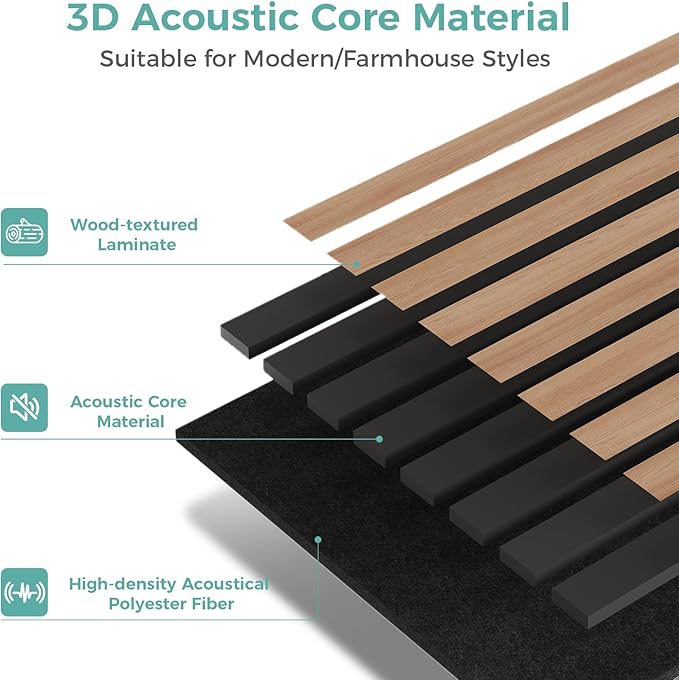 3-Pack 94.5" x 12.6" Acoustic Panels, Sound Absorbing 3D Wall Panels for Ceiling and Wall, Decorative Slat Wall Paneling for Living Room andTV Background, Oak