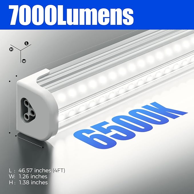 Barrina T8 LED Shop Lights for Workshop 4FT, 50W, 6500K, ‎Super Bright White, Clear Cover, Ceiling, V-Shape Shop Light Fixture, Garage, Warehouse, Basement, ETL Listed, 2 Packs