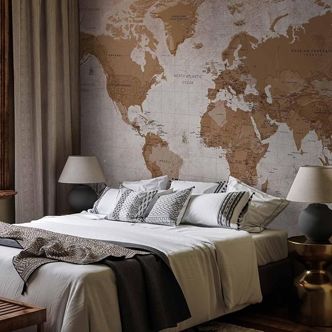 artgeist Wall Mural World Map 118x83 in - XXL Non-Woven Wallpaper Fleece Wall Decor Photo Print Picture Image Design Home Map of The World k-A-0108-a-a