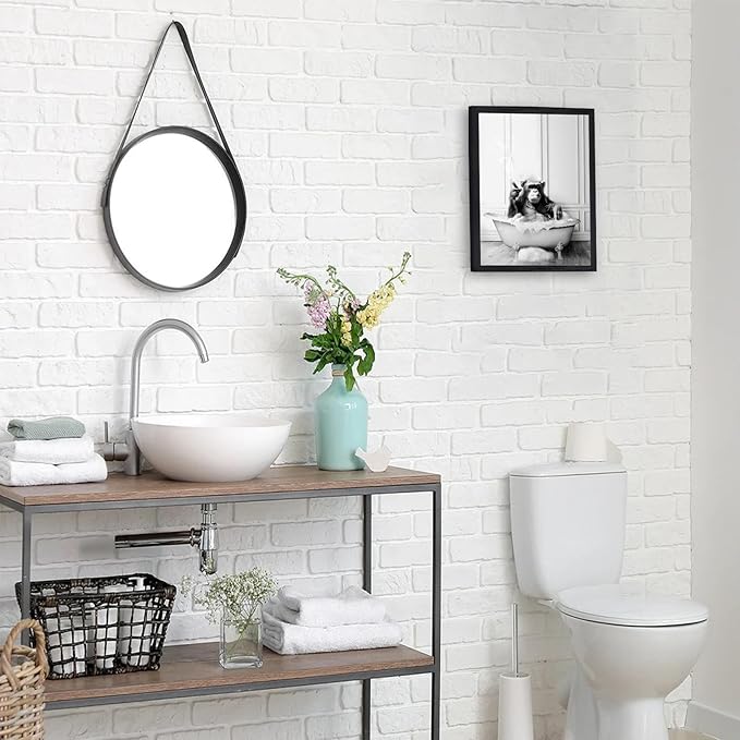 KBKBART Framed Bathroom Decor Wall Art, Chimpanzee in Bathtub, Black and White Wall Art, Funny Bathroom Wall Decor Signs, Cute Animal Art Home Decor (Framed,8''x10'')