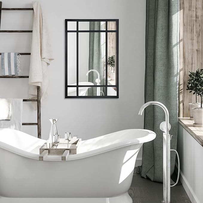 Black Rectangle Mirror, Farmhouse Decorative Wall Mirror for Entryway, Living Room, Bedroom, Hallway, Fireplace, Accent Wall Decor (Black1, 29.5" x 20")