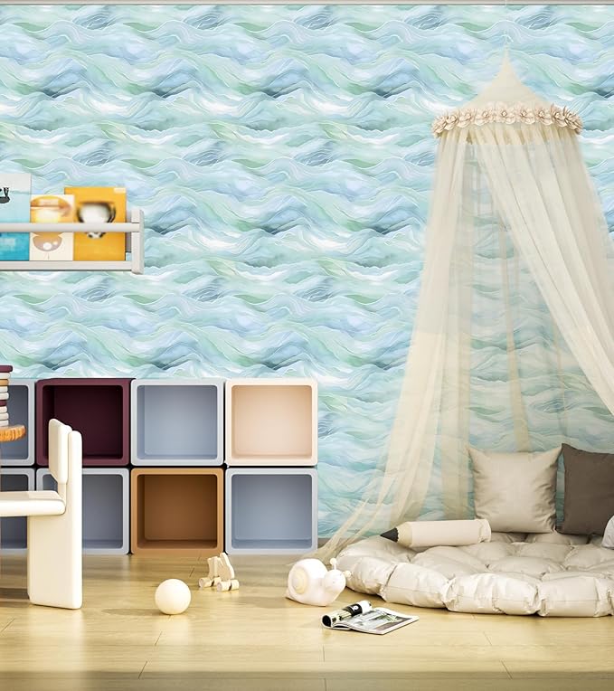 Blue Floral Peel and Stick Wallpaper Boho Leaf Contact Paper Blue Sky Removable Self Adhesive Waterproof Wall Paper for Cabinet Drawers Wall Decor Renter Friendly 17.5''x393''