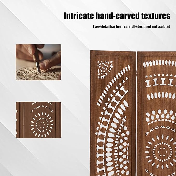 6 Panel Wood Room Divider Fully Assembled, Decorative Room Dividers and Folding Screens, 5.6Ft Room Divider Screen Freestanding Partition Wall Dividers for Home Bedroom Office, Dark Brown