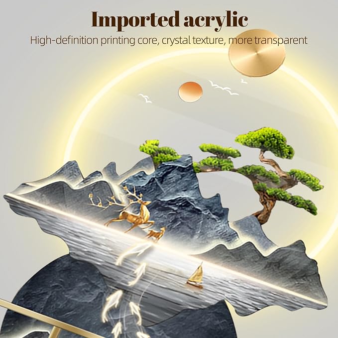 XQDYSG Wall Sculptures 3D Wall Art Decor Landscape Painting Wall Hanging Art with Led Light for Living Room Entrance Corridor (Stylle E)