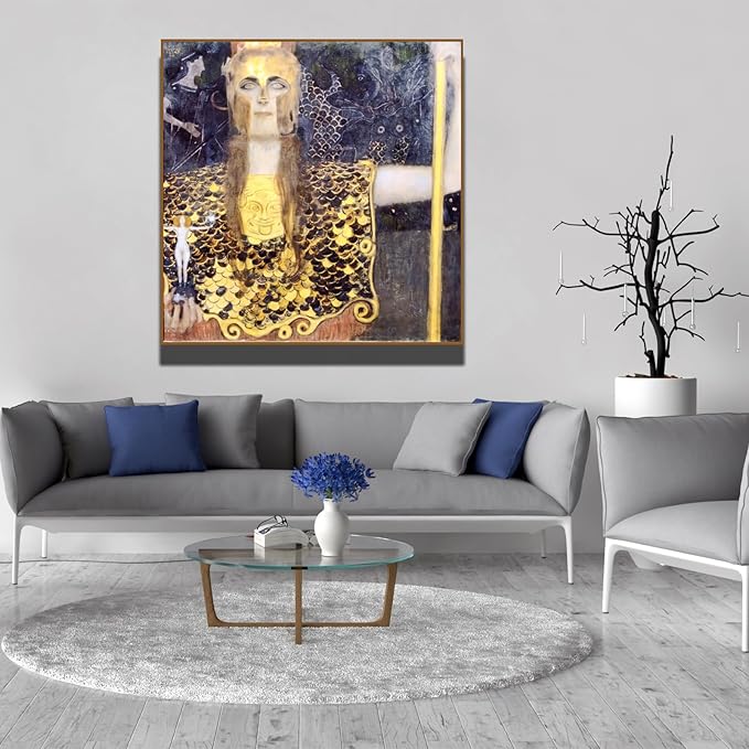 OKRA Gustav Klimt Pallas Canvas Wall Art - Athene Portrait Poster - Mythological Picture - Girls Room Decor Poster - Great Wall Decor for Gallery Campus Bedroom - Unframed