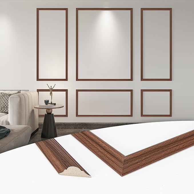Art3d Pre-Cut Wall Molding Set of 6 pcs, Ready-to-Assemble Wainscoting Panels for Interior Wall Décor Living Room Bedroom Accent Wall - Installed with Glue, 3 Top 3 Bottom, Walnut