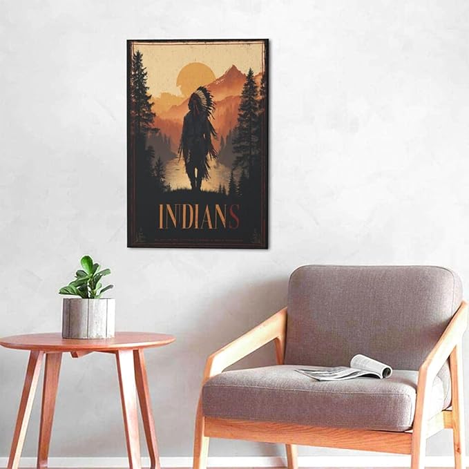 Native American Wall Art Indian Tribe Wall Decor Canvas Pictures Vintage Landscape Paintings Prints Traditional Artwork Framed Decorations For Bathroom Bedroom Living Room Office Gifts 16" x 24"