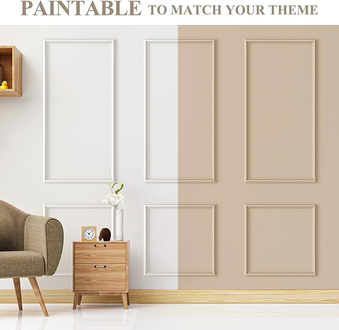 3 Sets Peel and Stick Wall Molding Kit, Premade Wainscoting Panels for Interior Wall Moulding Decor, Ready to Assemble Wainscoting Accent Panel (54 x 24In, 24 x 24In)