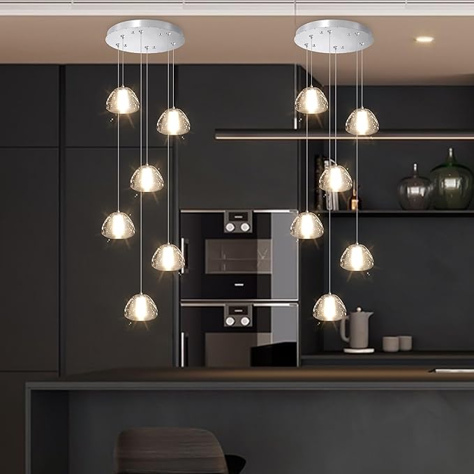 6-Lights Pendant Lighting for Entrance Modern Crystal Chandeliers LED Crystal Hanging Lights for Dining Room Bedroom Foyer Staircase Living Room 3000K