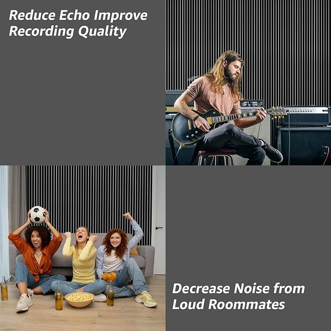 Art3dwallpanels 10 Pack Acoustic Panels, 48" X 12" X 0.43" Soundproof Wall Panels, Self Adhesive High Density Sound Absorbing Acoustic Treatment for Recording Studio, Office, Black and White