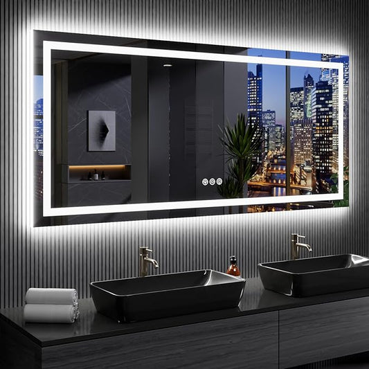 LOAAO 77"X36" LED Bathroom Mirror with Lights, Anti-Fog, Dimmable, RGB Backlit + Front Lighted, Bathroom Vanity Mirror for Wall, Memory Function, Waterproof, Tempered Glass