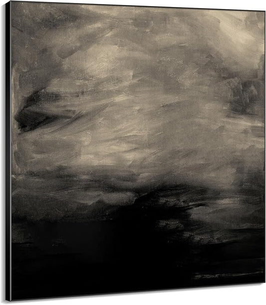 36"x36" Large Framed Wall Art - Stormy Sky Black and Gray Toned Painting (Frame Assembly Required)