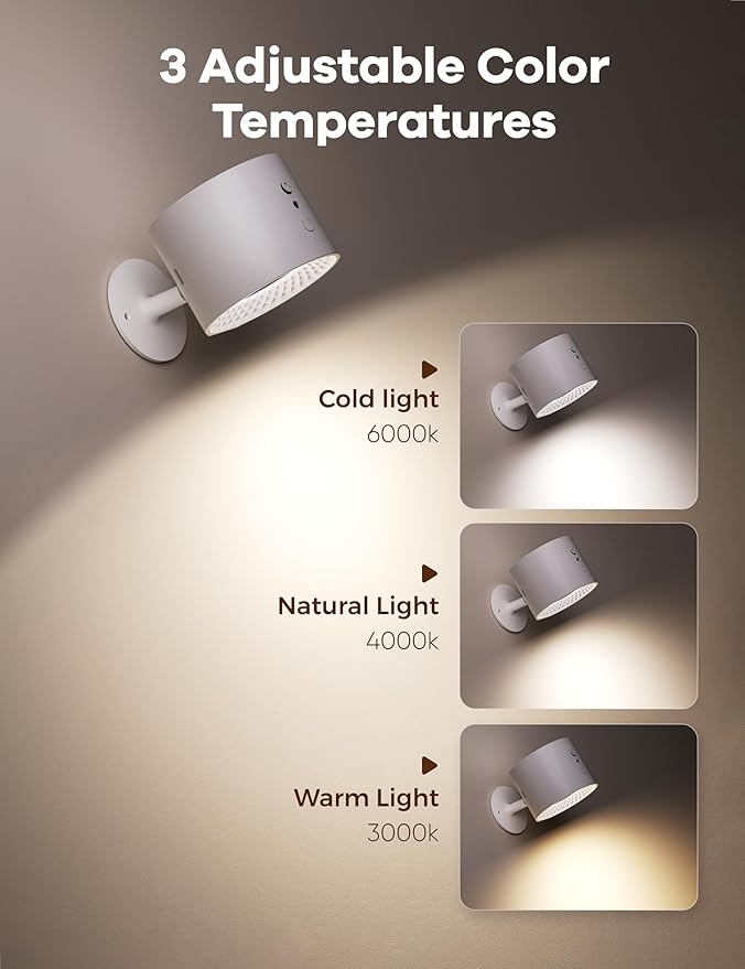 Joyzy Wall Light Rechargeable RGB Colorful Led Picture Lights for Wall Lighting Battery Operated Wall Sconce Two-Headed for Bedroom, Remote and Touch Control Wall Mounted Lamps with Wireless Magnetic