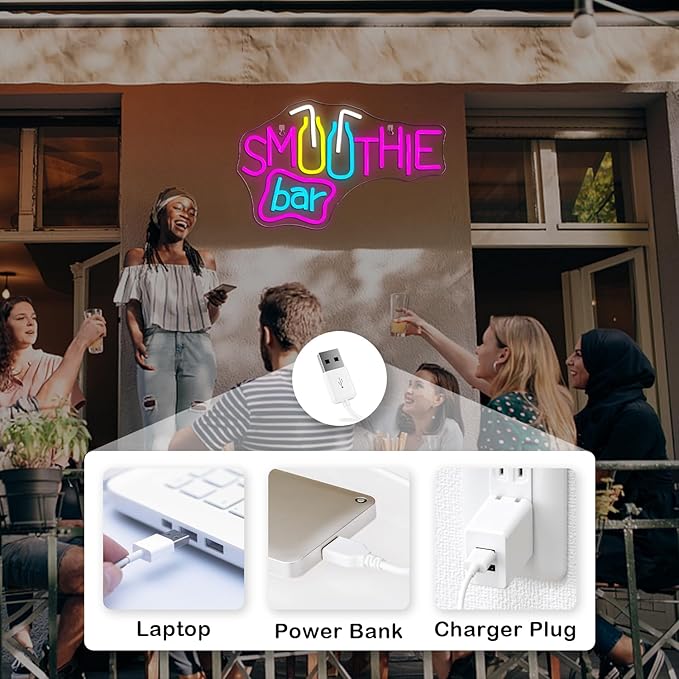 Looklight Smoothie Bar Neon Sign,Words Neon Signs for Wall Decor,Pink Letter LED Neon Light Bar Sign, Light Up Signs for Store Beverage Cool Smoothie Bar Shop