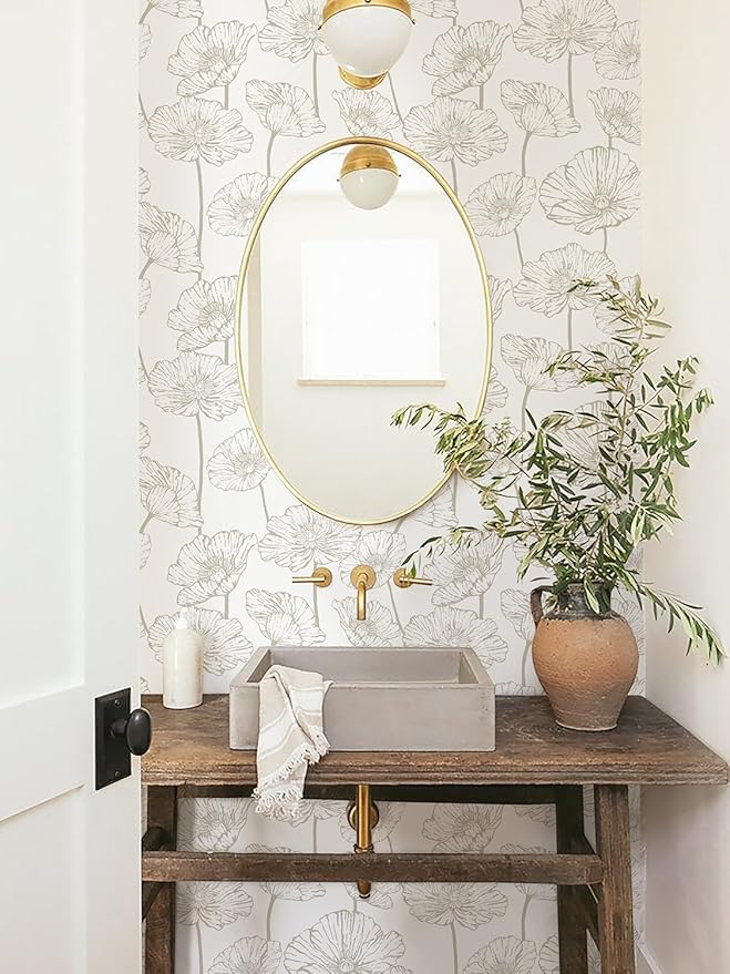 Orainege Peel and Stick Wallpaper Beige and White Floral Wallpaper 17.3inx196.8in Self Adhesive Contact Paper Removable Decorative Wall Paper for Bedroom Bathroom Cabinets Decor Vinyl