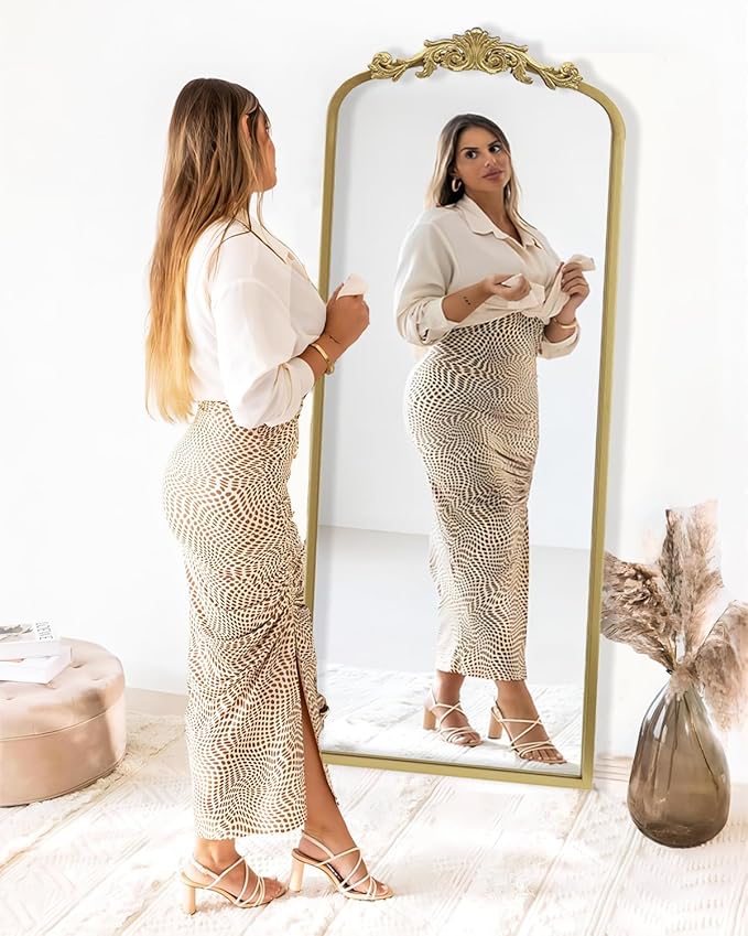 AIXI HOME Arched Gold Antique Full Length Mirror, 22"x65" Traditional Elegant Vintage Floor Body Mirror with Ornate Matel Frame, Baroque Inspired Home Decor for Bedroom/Living Room/Hallway