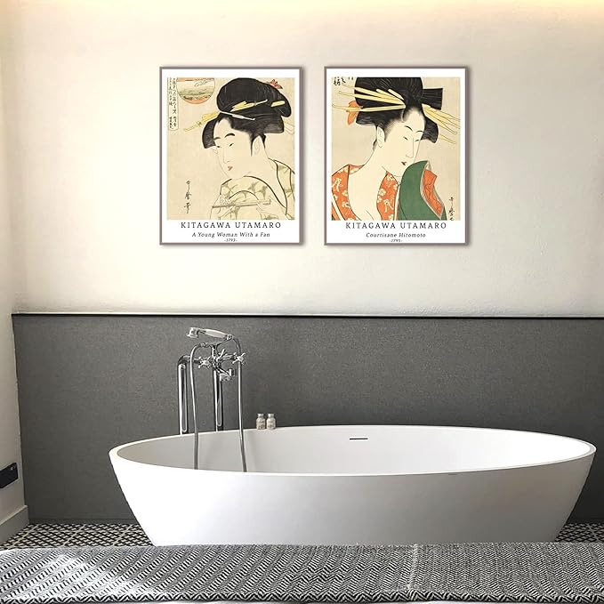 Berkin Arts Wall Art Unframed Prints Giclee Art Paper Set of 4, 11x14 inch Japanese Ukiyo-e Artwork, Office Decoration Elegant Women Portrait Illustrations Unique Gift Kitagawa Utamaro Prints