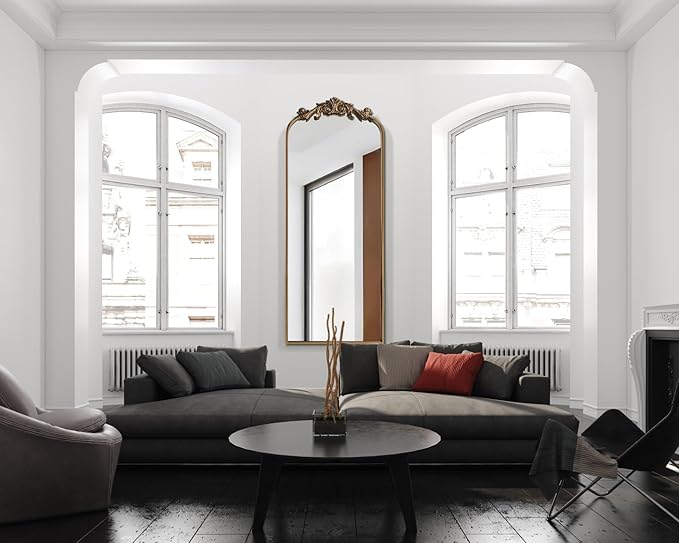 Large Gold Antique Mirror, Tall Arched Floor Mirror,Ornate Design Vintage Wall Mirror Decor for Entryway,Hallway,Living Room,Fireplace 18"X53"