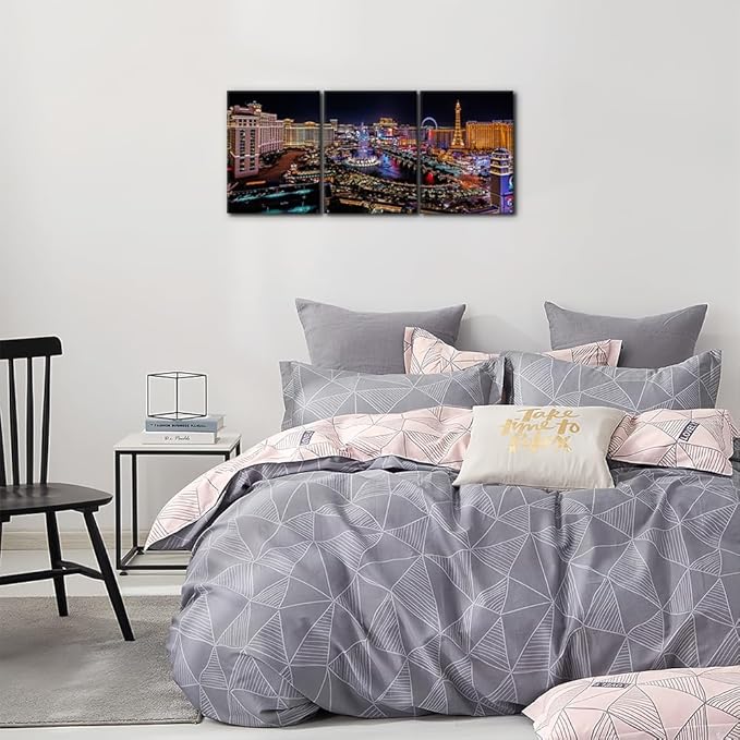Pacimo Cityscape Canvas Print Wall Art, Las Vegas Strip Night Scene Canvas Art Painting for Living Room Bedroom Office Wall Decor Home Decoration Stretch and Framed Ready to Hang - 12"x16"x3 Panels