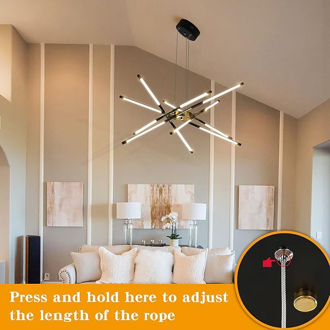Black and Gold Chandelier,Modern Sputnik Chandelier LED Chandeliers Ceiling Light Easy to Install Pendant Lights New Art Hanging Lamps for Dining Room,Kitchen,Bedroom,Living Room (12 Heads )