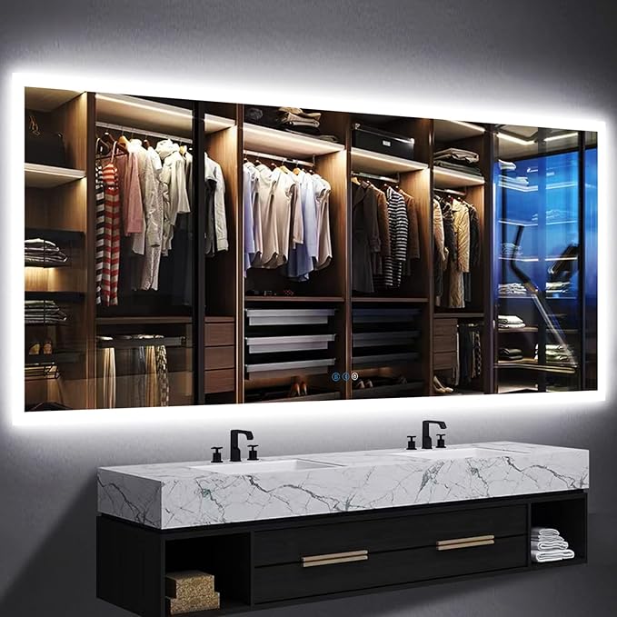 32 x 72 Inch Backlit Bathroom LED Mirror for Bathroom Wall Mounted 72 Inch Large Lighted Vanity Mirror with Lights 3 Color Dimmable Backlits Anti-Fog Large 72" LED Light up Smart Mirrors