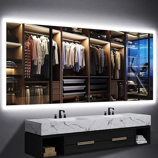 32 x 72 Inch Backlit Bathroom LED Mirror for Bathroom Wall Mounted 72 Inch Large Lighted Vanity Mirror with Lights 3 Color Dimmable Backlits Anti-Fog Large 72" LED Light up Smart Mirrors