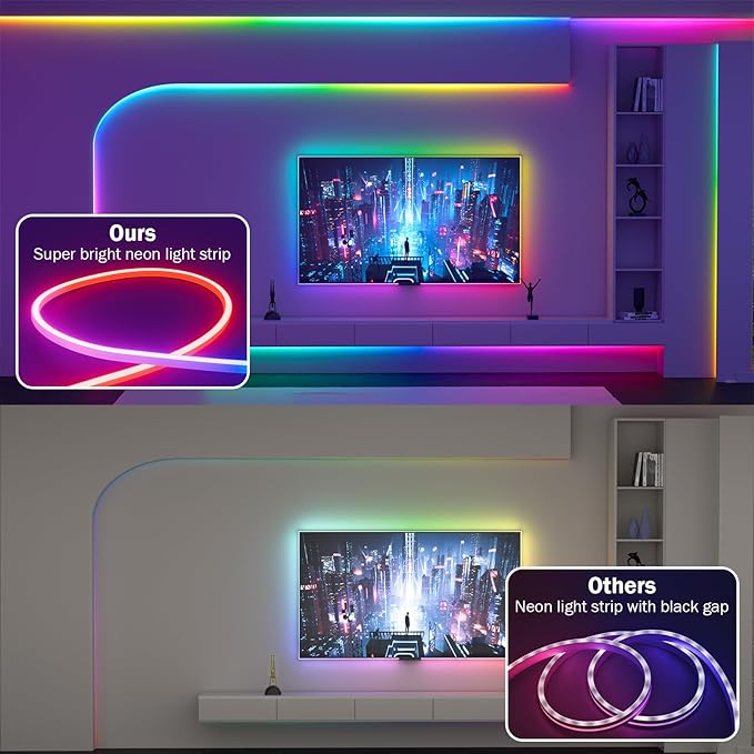 Neon Rope Lights,16.4ft RGB+IC Neon Lights 16 Million Colors Changing, Music Sync, Compatible with Alexa and Google Assistant,IP67 Waterproof Neon Rope Light for Bedroom Indoor Gaming (5M)