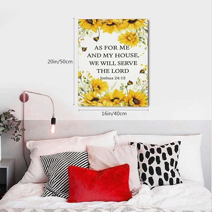 Christian Sunflower Scripture Canvas Wall Art Motivational Flowers Bible Verse Wall Decor Picture Inspirational Bible Quotes Artwork God Psalm Religious Faith Art Painting Print Decoration for Living Room Bedroom Church Framed Gifts 16”X20”