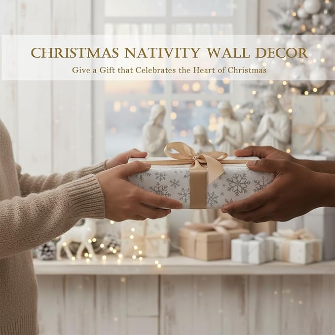 Antique Wall Decor Oval with 3D Three Wise Men for Holy Family, Framed Gold Vintage Wall Art Nativity Set Christian Christmas Decorations For Living Room Bedroom Hallway