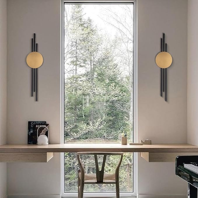 ARTEPERA Antique Lines Metal Wall Art Set of 2 - Modern & Unique Wall Decor, Metal Wall Sculpture for Living Room, Bedroom, Office - Vertical Geometric Wall Decor (Black - Gold, 23.5" x 6.7")