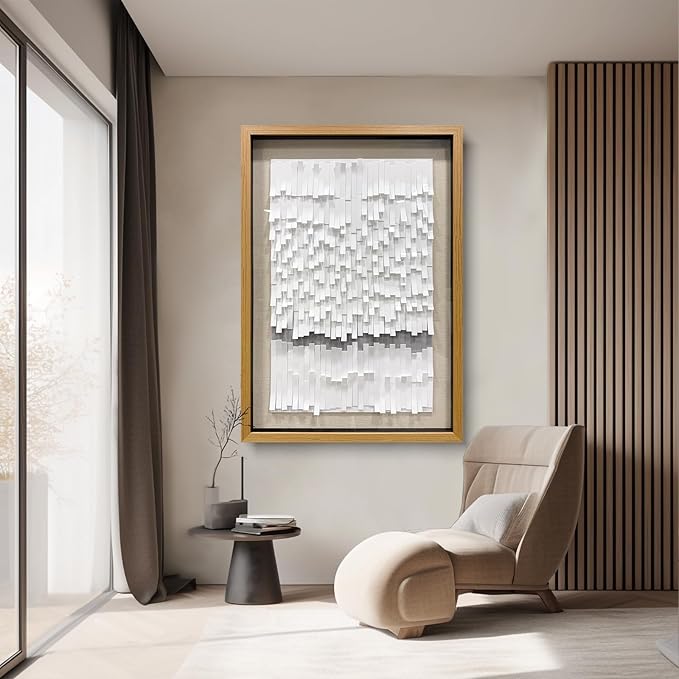 BrightA White 3D Wave Wall Sculpture - Heat-Formed Acrylic Strips Art with Dynamic Shadow Play, Solid Wood Frame Contemporary Artwork for Modern Interiors 31.5" x 47.2"
