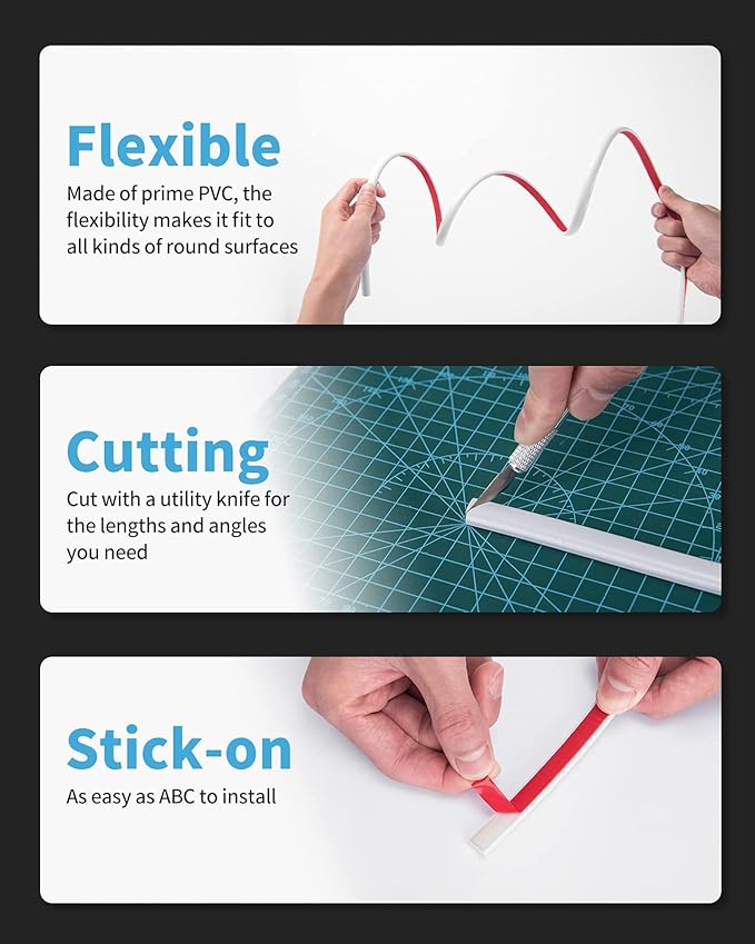 Art3d 10 Ft Peel and Stick Trim for Backsplash Tile Edge, Self-Adhesive Liner for Corner Decor in White,A17981WT