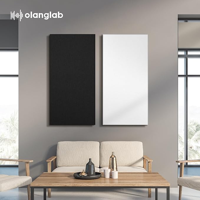 Olanglab Sound Absorbing Acoustic Wall Panels 2 Pack, 2'' 24''x48'' Fiberglass Sound Dampening Panels, Large Fabric Wrapped Sound Proof Panels for Walls (White)