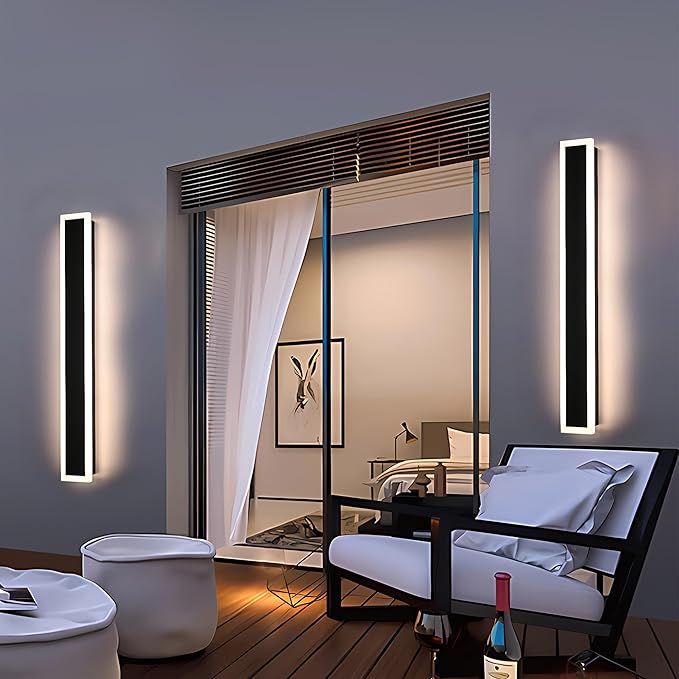 MELUCEE 2 Pack 40in Outdoor Wall Light LED Long Wall Sconce Ip65 Waterproof Black Modern Outdoor Lights Metal Exterior Light Fixture for House Porch Patio Front Door Yard Garden Living Room