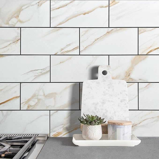 AULIGET 2-Piece Peel and Stick Backsplash Wall Tiles, 6" x 12" PVC Faux Stone Stick on Tiles for Backsplash Kitchen, Bathroom, Laundry Room, Camper, Fireplace