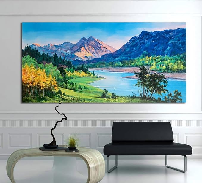 Ardemy Mountain Canvas Wall Art for Living Room Large Nature Paintings Wall Decor Landscape Pictures Bedroom Panoramic Creek Scenery Artwork Art for Home Office, 40"x20"