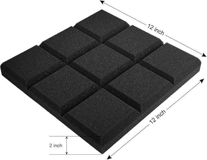 JBER 24 Pack 2" X 12" X 12" Acoustic Foam Panels,Soundproofing Wall Studio Foam Panels Wedges,Sound Insulation Absorbing Acoustic Treatment,9 Blocks Beveled Square Fireproof Design - Black