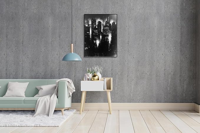 Abstract Cityscape Wall Art, Modern Urban Night Skyline Canvas Painting, Contemporary Expressionist City Decor (Black, 29" W x 39" L / 75x100cm, Framed)