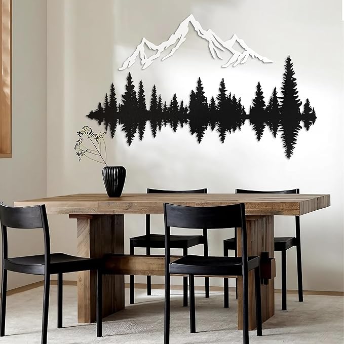 Metal Mountain Wall Art 40" x 32", Mountain Wall Decor, Art Wall Hangings for Living Room, Bedroom, Black and White, 40 Inch Long