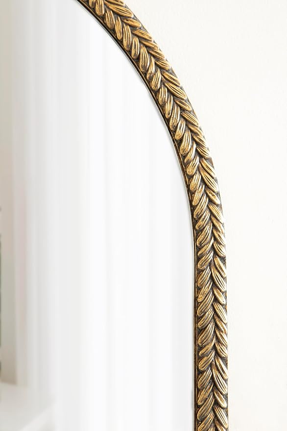 Kate and Laurel Acastis Traditional Ornate Textured Arch Mirror, 24 x 36, Gold, Vintage Arched Wall Mirror for Use as Vanity Bathroom Mirror or Fireplace Mantel Mirror