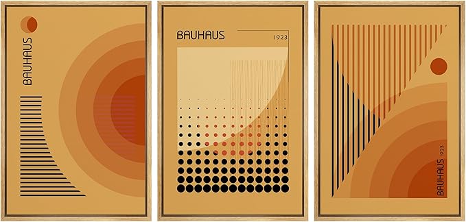 MUDECOR Framed Canvas Print Wall Art Bauhaus Art Prints Abstract Mid Century Modern Wall Art Minimalist Decor for Bedroom - 24"x36"x3 Natural