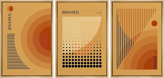 MUDECOR Framed Canvas Print Wall Art Bauhaus Art Prints Abstract Mid Century Modern Wall Art Minimalist Decor for Bedroom - 24"x36"x3 Natural