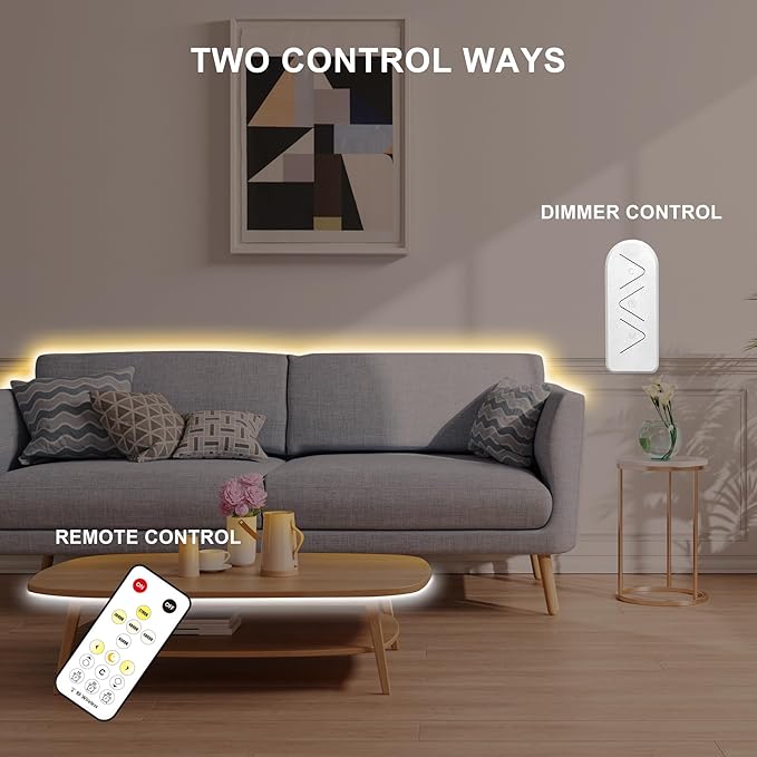 16.4ft Tunable White COB Led Strip Light with RF Remote, CRI93+ Dimmable CCT 2700K-6500K Led Tape Lights, Adhesive High Density Led COB Light Strip for Bedroom, Kitchen, Cabinet