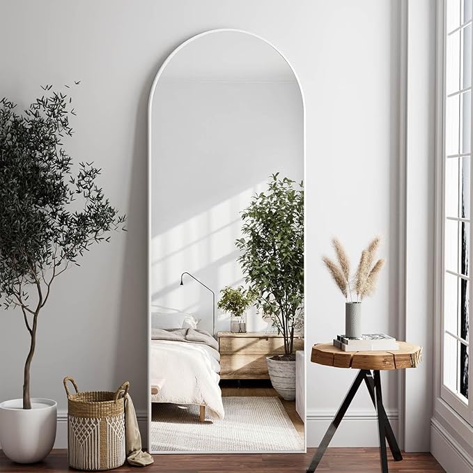 Arched White Full Length Mirror, 64"X21" Large Floor Mirror, Full Body Mirrors for Leaning or Hanging, Standing Mirrors for Bedroom, Living Room,Dressing Room, Aluminum Alloy Frame, White