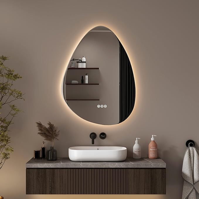 Led Mirror for Bathroom, 28"x 36" Bathroom Vanity Mirror with Lights, Human Body Sensing, Anti-Fog, 3 Colors and Dimmable, Backlit Light Up Bathroom Mirror Wall Mounted.
