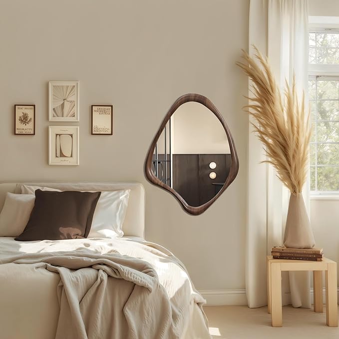 LuxenHome Asymmetrical Wall Mirror, 23"x 29" Classic Brown Irregular Mirror, Rustic Farmhouse Mirrors for Bathroom, Wall Mirrors Decorative for Bedroom Living Room Entryway Hall