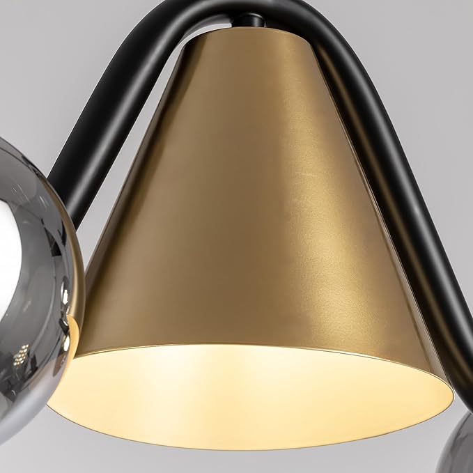 L55 in Mid Century Modern Chandelier, Black and Gold Globe Sputnik Glass Chandeliers Light Fixture,Rectangular Chandelier, 9 Light Dining Room Light Fixtures Over Table