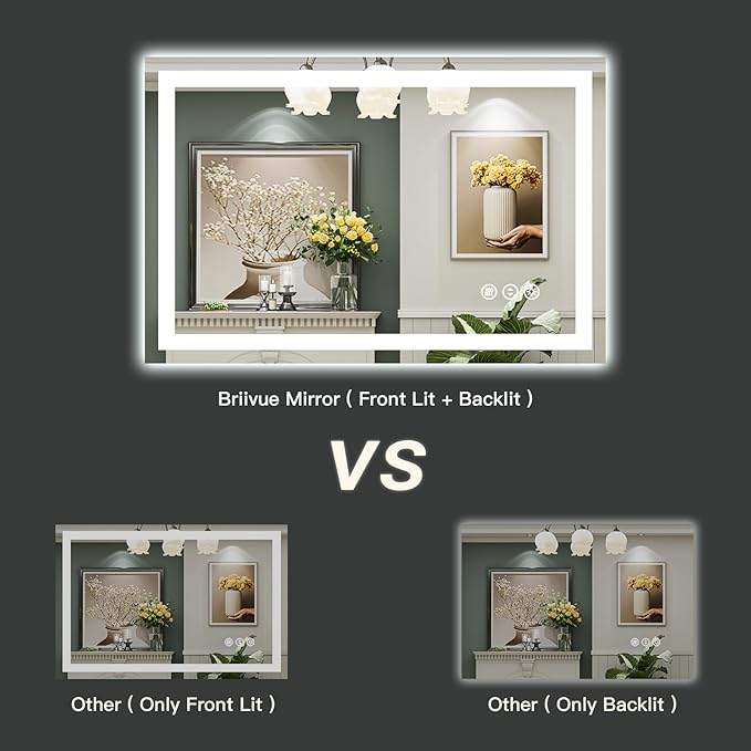 48"x40" LED Bathroom Mirror with Lights, Backlit & Front Lit, Anti-Fog Lighted Bathroom Vanity Mirror for Wall, Memory Function, Dimmable, HD Tempered Glass, Shatter-Proof