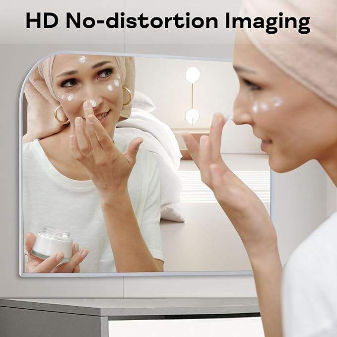 Modern Large Wall Mirror, Modern Mantel Minimalist Home Decor, Brushed Silver Metal Framed Arched Mirror for Living Room, Bedroom, Fireplace, Mantle, Entryway, Bathroom, 36" x 24", Silver